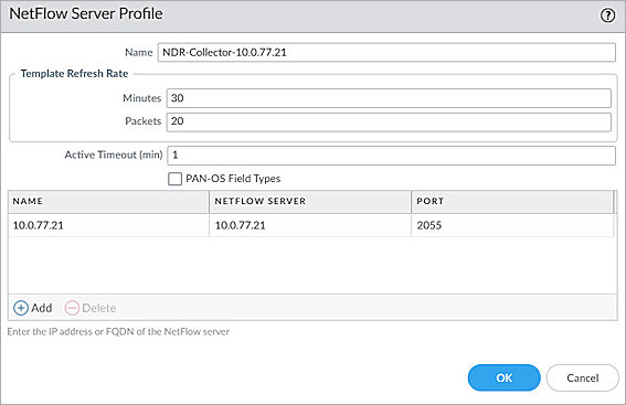 Screenshot of Palo Alto, NetFlow Profile 1